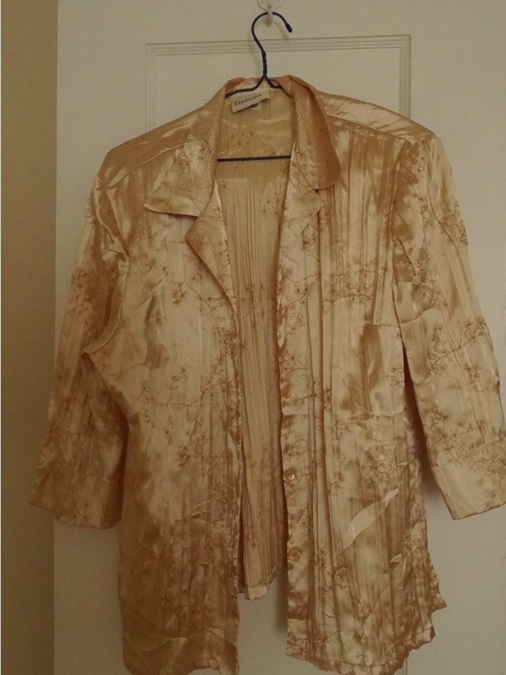 Silk Embroidered Champagne blouse - Women